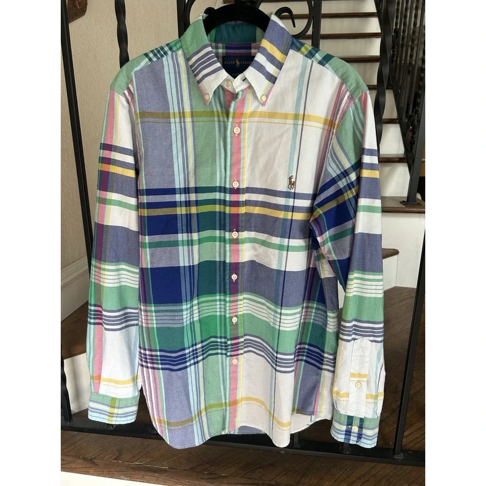 Men's Size Small Ralph Lauren Plaid Oxford Fun Polo Shirt Classic Fit Stripes